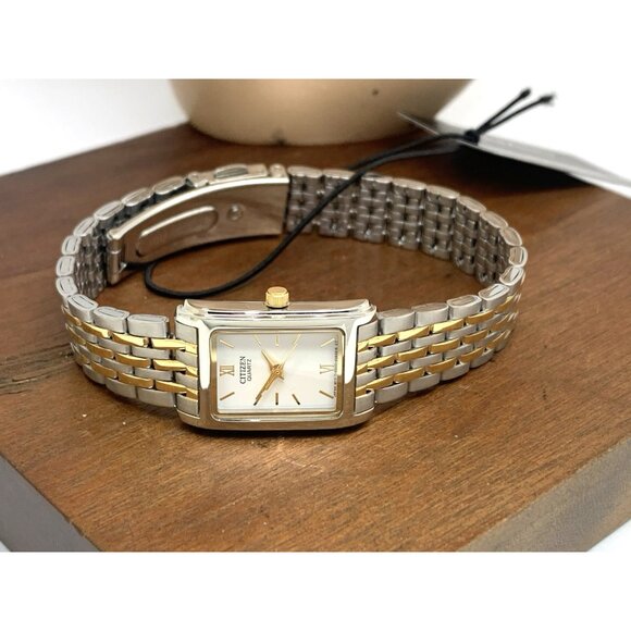 Citizen Women's Watch EJ5854-56A Quartz White Dial Two Tone Steel Tank Petite - Picture 8 of 14